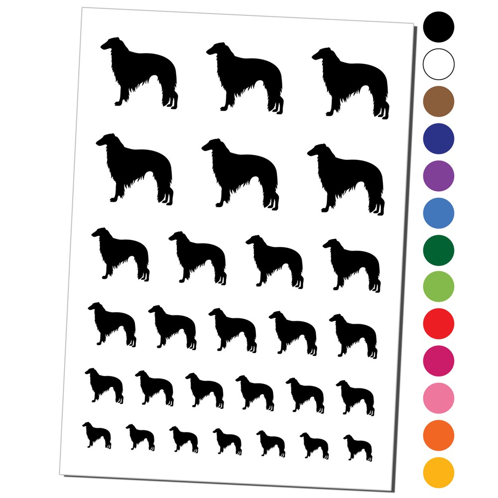 Borzoi Russian Wolfhound Dog Solid Temporary Tattoo Water Resistant Set