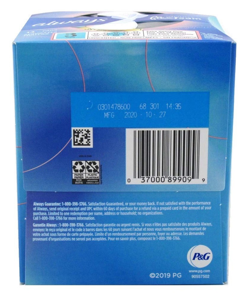 Always, Pads Size 3 Infinity with Flex Foam 14 Count Extra Heavy Flow