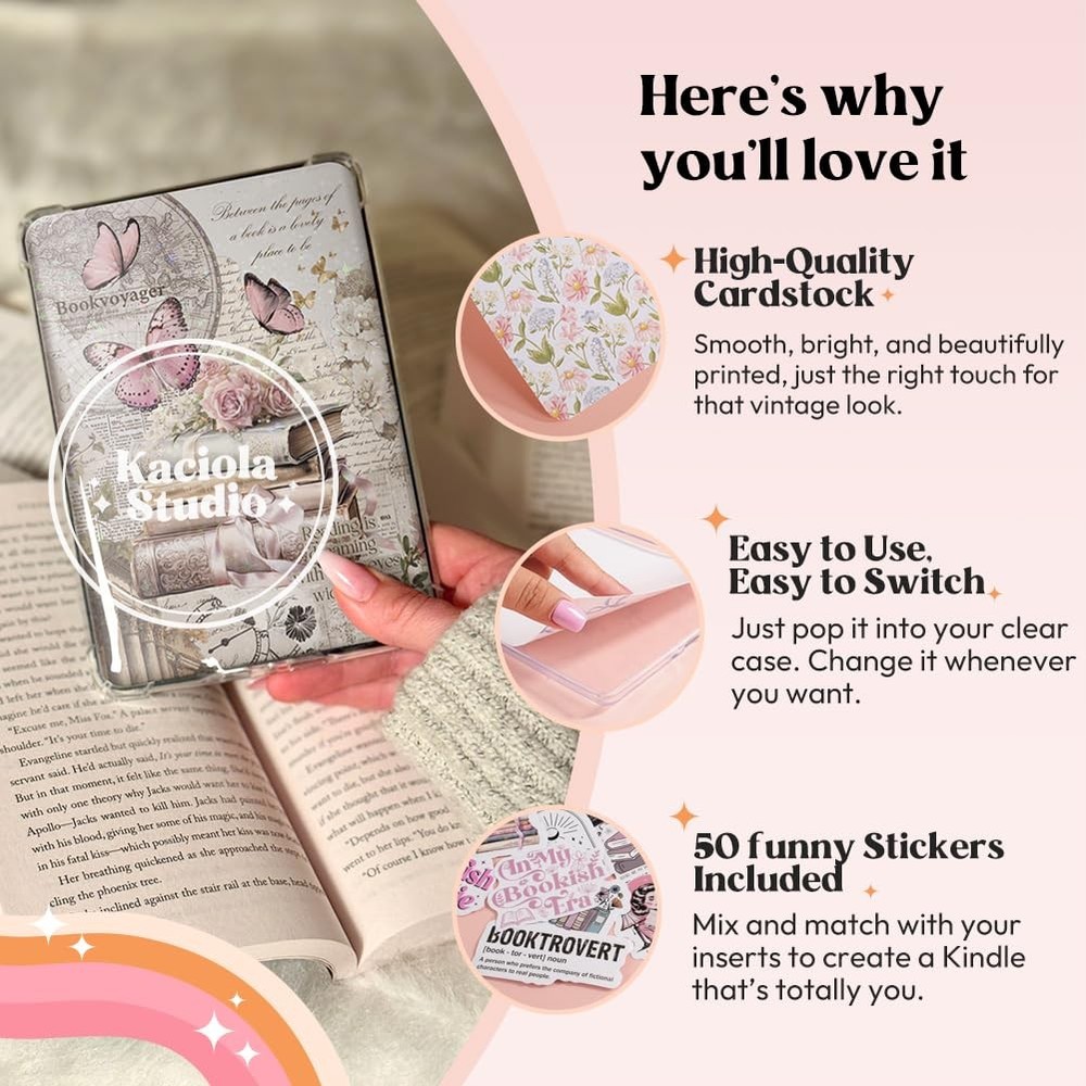 12PCS Inserts Cardstock for -reader, 50PCS Stickers for Clear Case Insert, 6....