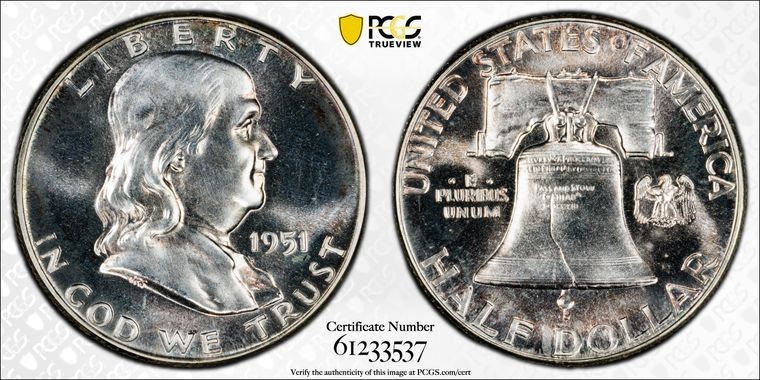 1951 FRANKLIN HALF DOLLAR PROOF PCGS PR66 50C