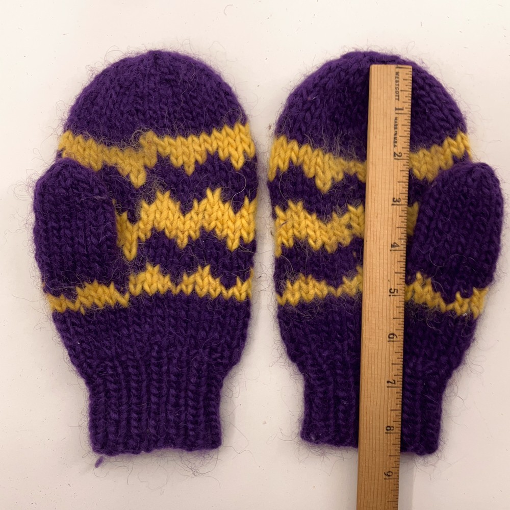 Purple Gold Zig Zag Line Pattern Knit Winter Mittens