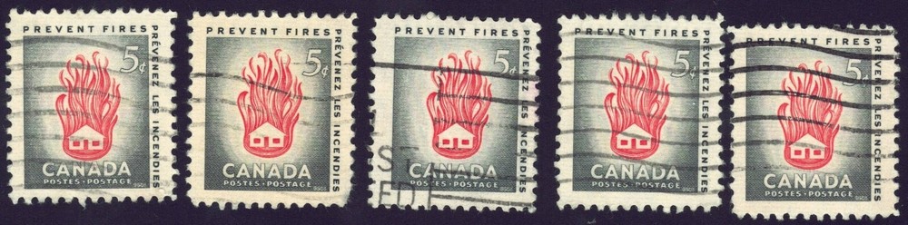 Canada sc#364 x 5 Prevent Fire : House in Fire, Used