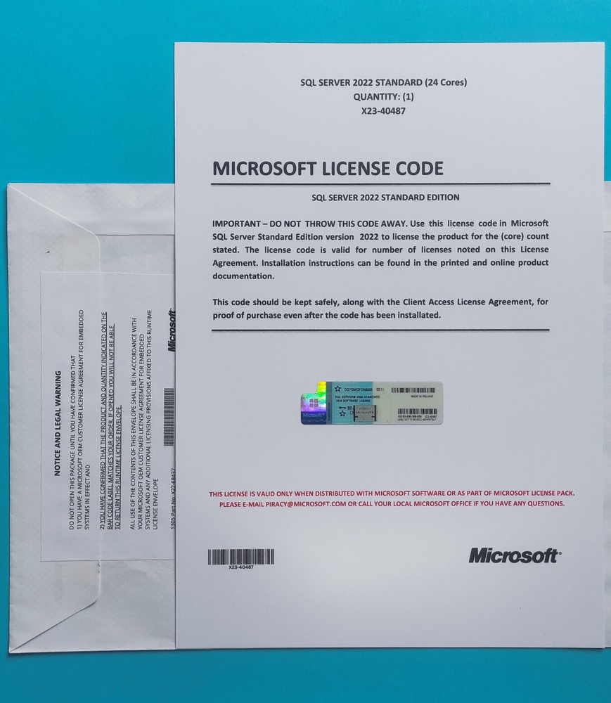 SQL Server 2022 Standard 24 Core Unlimited User CAL License, DVD & Coa - Sealed