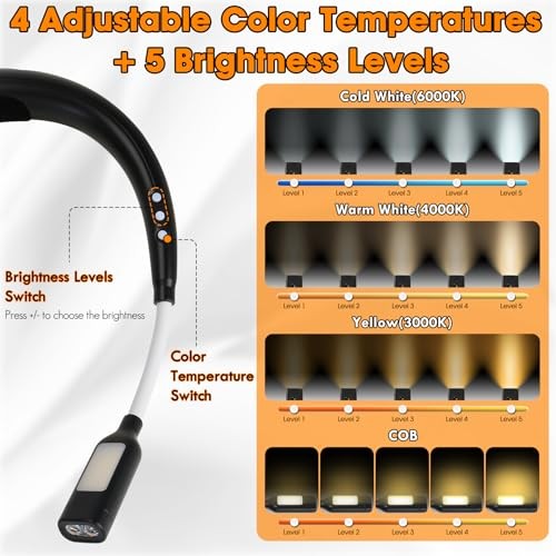 Rechargeable Heated Neck Reading Light with 4 Adjustable Light Modes, Black