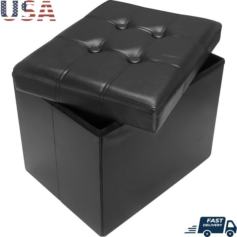 Folding Storage Ottoman Footrest Leather Bench Compact Foot Stool Organizer New