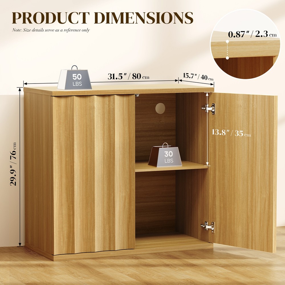 Waveform Design Buffet Cabinet with Storage, Handleless Sideboard Bar Cabinet