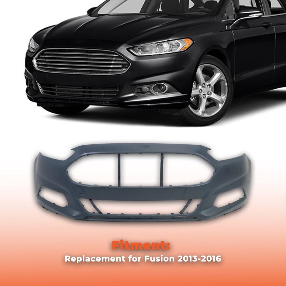 Primed Front Bumper Cover without Parking Sensor Holes Replacement for Fusion