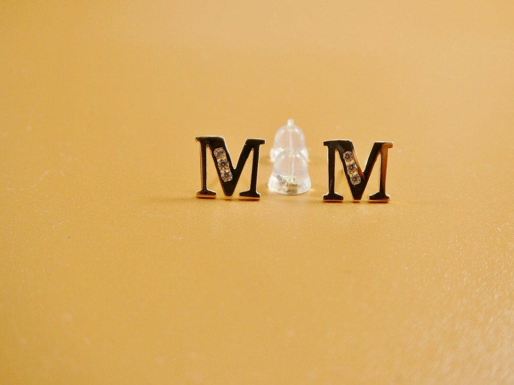 10K REAL SOLID YELLOW GOLD ALPHABET INITIAL PUSH BACK EARRING