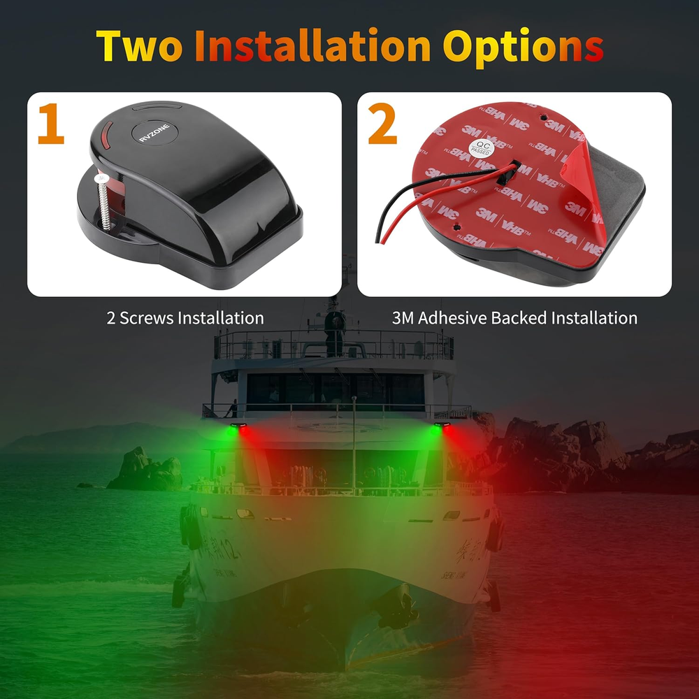 LED Boat Navigation Lights, IP67 Waterproof, (Black)