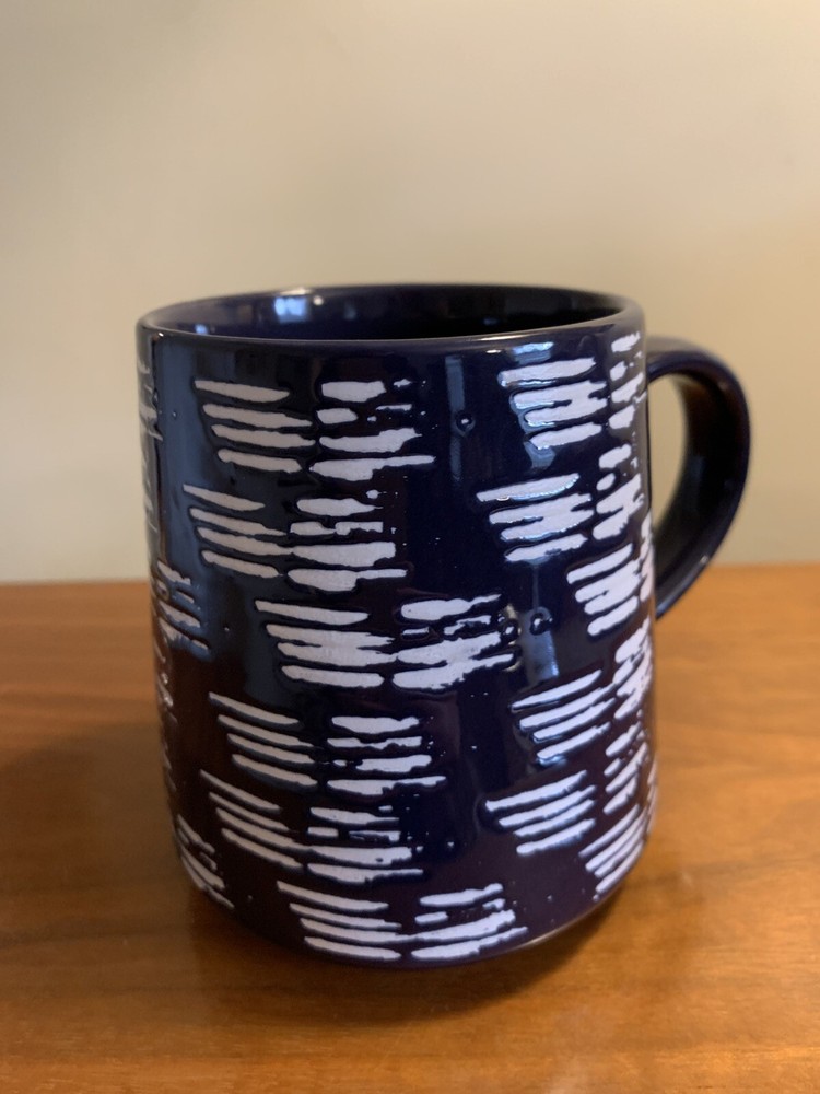 Thyme & Table Drinkware Cobalt Blue & White Lines Stoneware Coffee Tea Mug