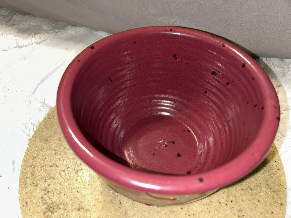 Collection Circle Candy Dish Moose Decor Signed. Maroon/tan