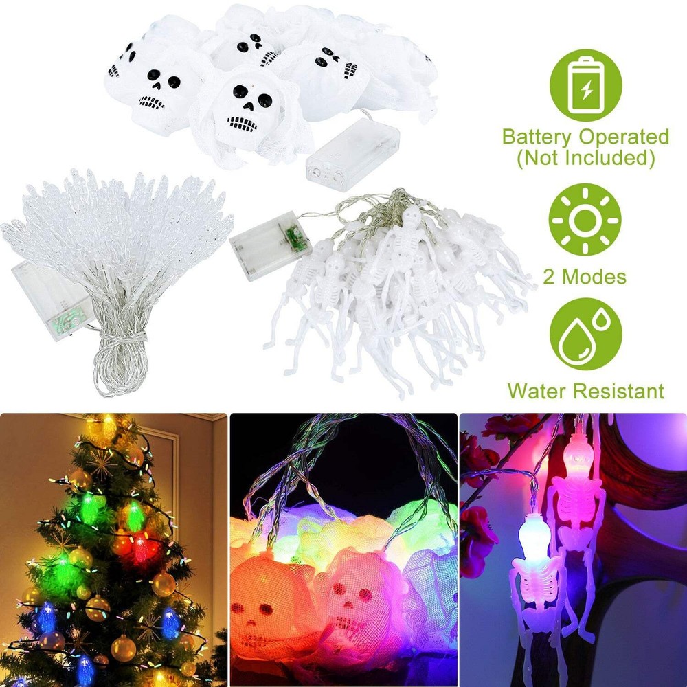 3Pcs Halloween Light Decorations Total 50 LEDs 24ft Halloween String Lights Colo
