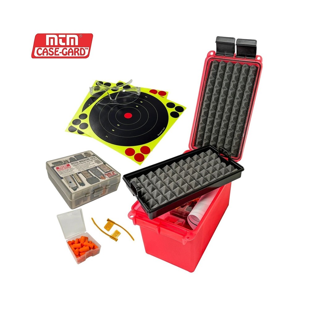 MTM Case-Gard Pistol Range Kit, Durable Plastic Dry Box, Clear Red #PRK