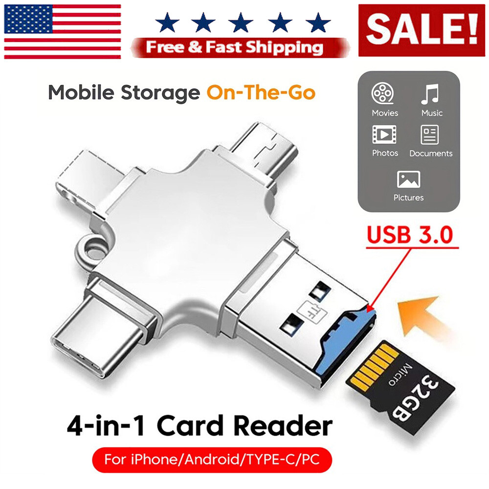 4 in 1 OTG Card Reader USB Micro TF Memory Card Adapter For iPhone Android PC US