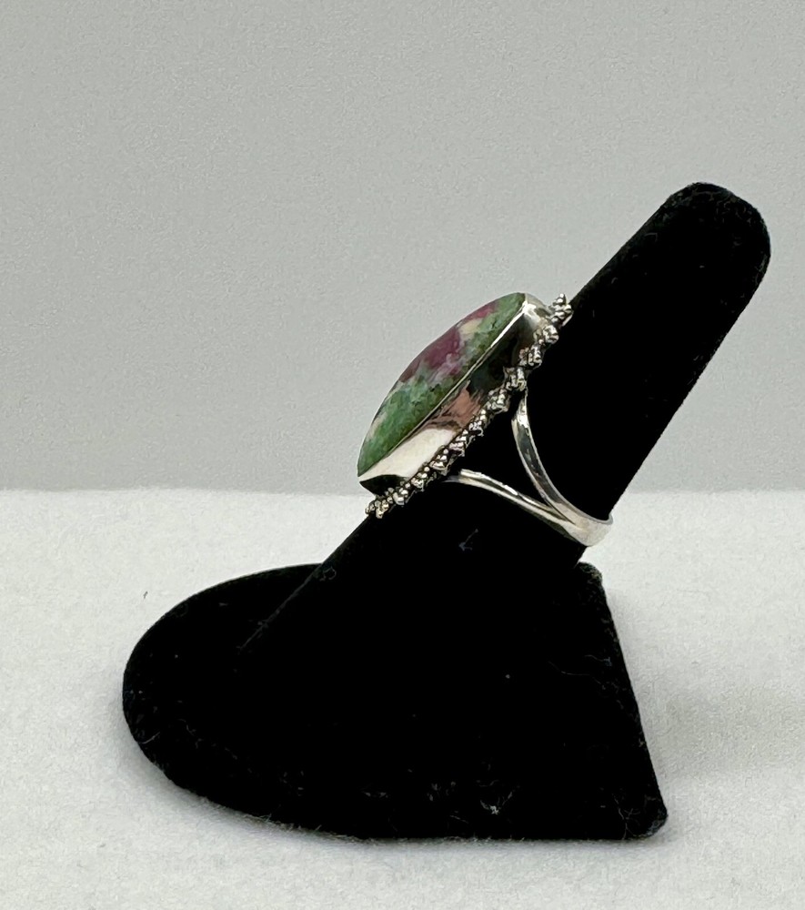 Ruby Fuchsite 925 Sterling Ring With Beaded Edge Healing Size 6.75