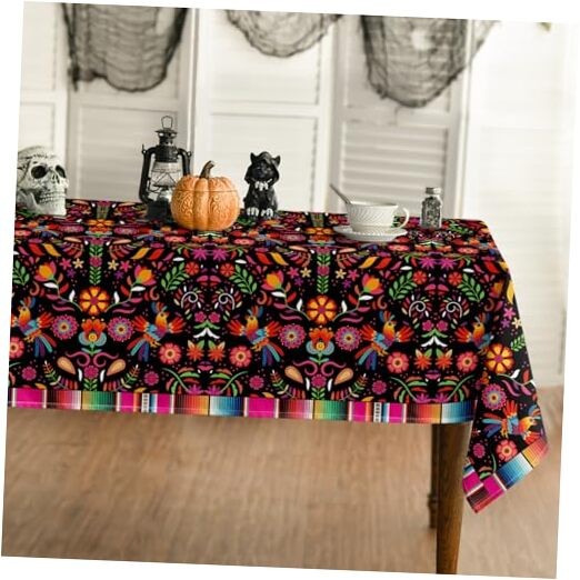 Mexico Tablecloth 60x104 Inch Rectangular, 60" x 104" (Rectangular) Black