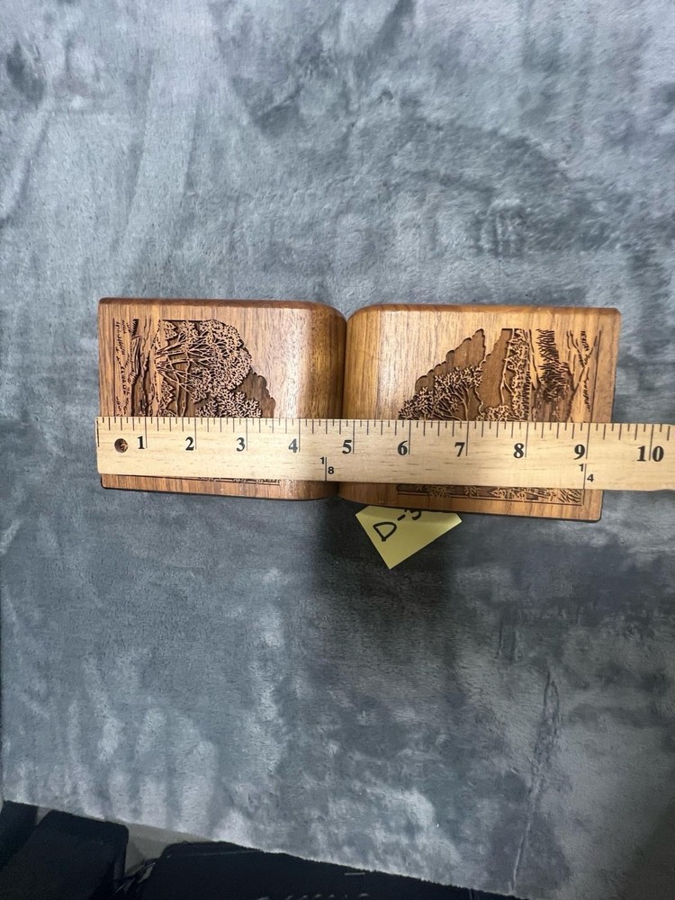 Lasercraft - Vintage Pair Of Solid Walnut Bookends Laser-Engraved Tree Scene