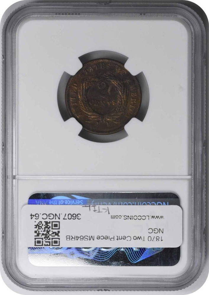 1870 Two Cent Piece MS64RB NGC
