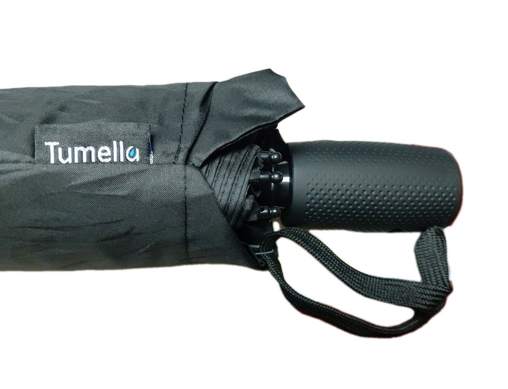 Tumella Strongest Windproof Umbrella, Solid Black, Compact Travel, Press To Open