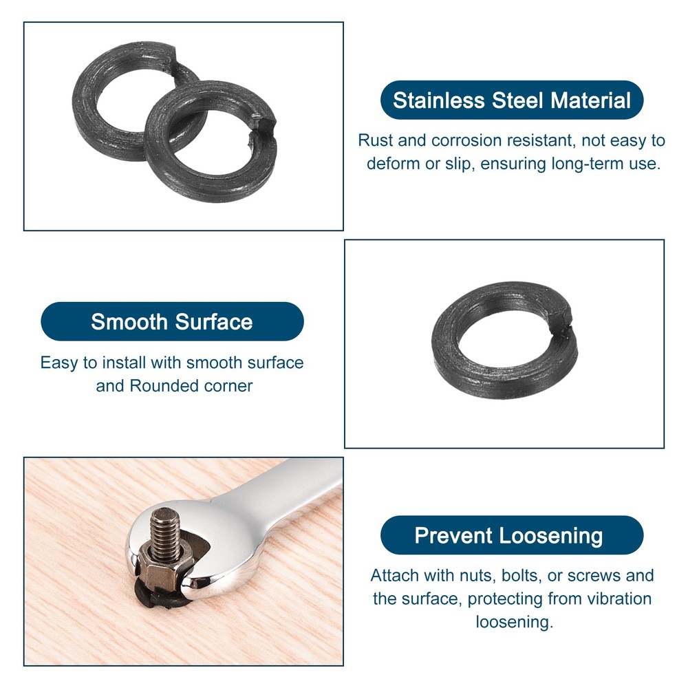 M3 Split Lock Washer, 50Pcs Carbon Steel Spring Lock Washers