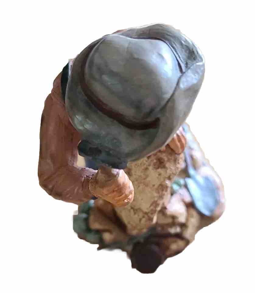 Hand Painted White Plaster Old Prospector Hammering A Rock