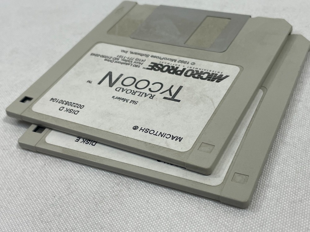 Vintage 1992 Sid Meier's Railroad Tycoon Macintosh 3.5" Floppy Disk D & E ONLY!