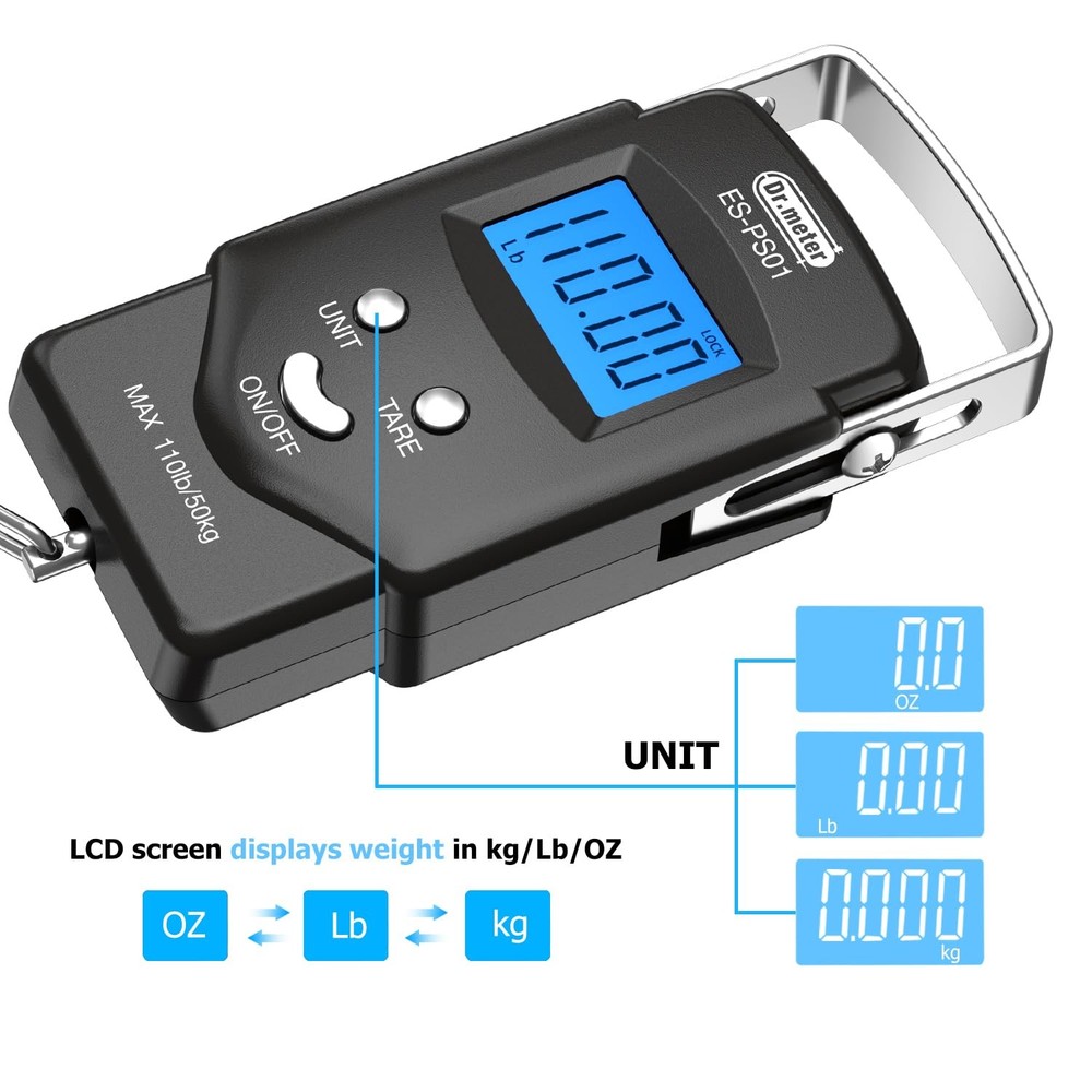 Dr.meter Fish Scale 110lb Digital Backlit LCD