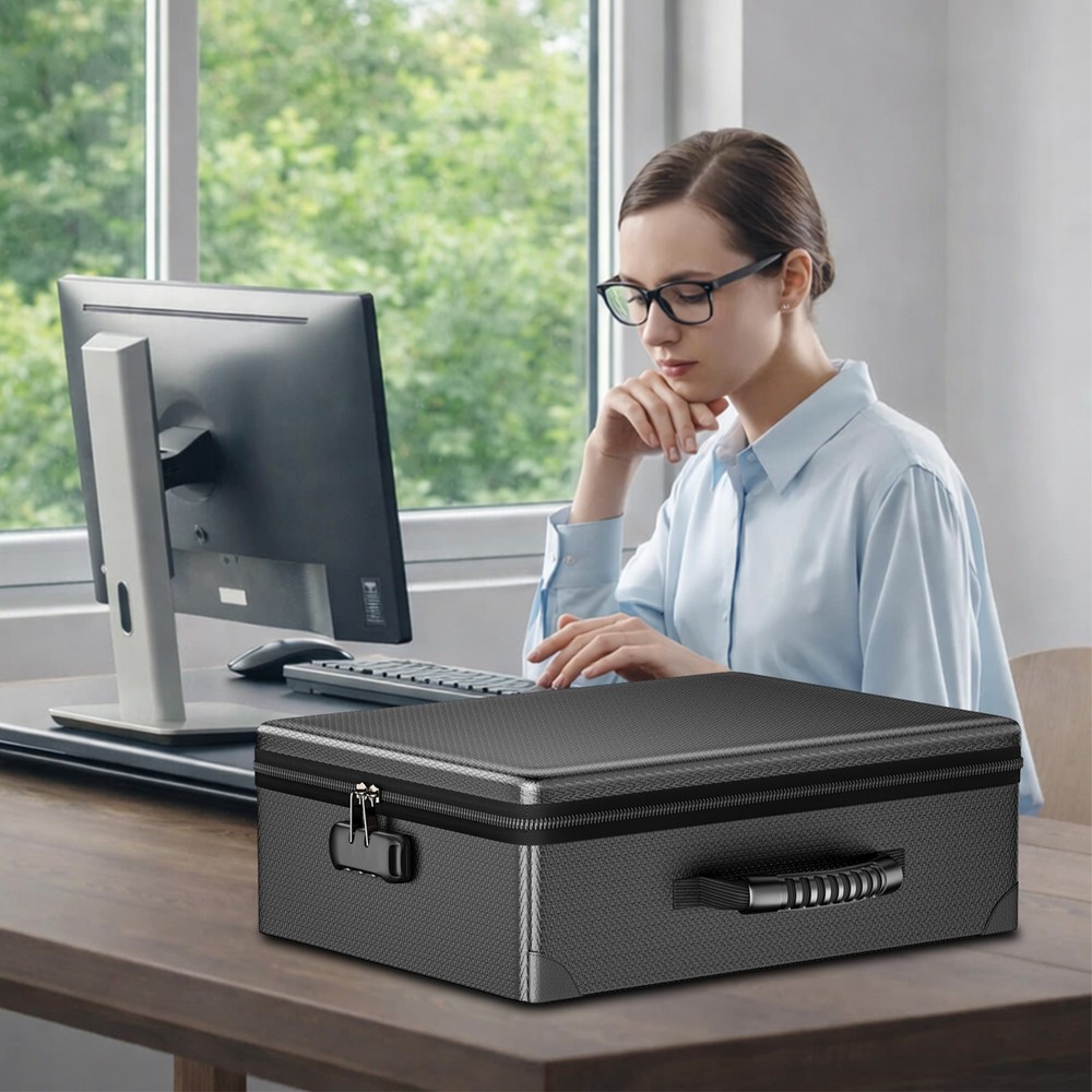 ENGPOW Fireproof Hard-Shell File Box with Fireproof Zipper and Lock