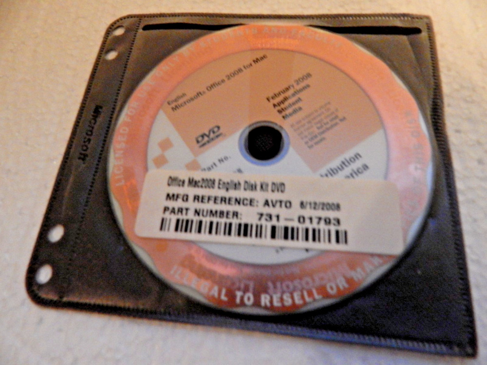 Microsoft Office for Mac Standard 2008 English Student Application media
