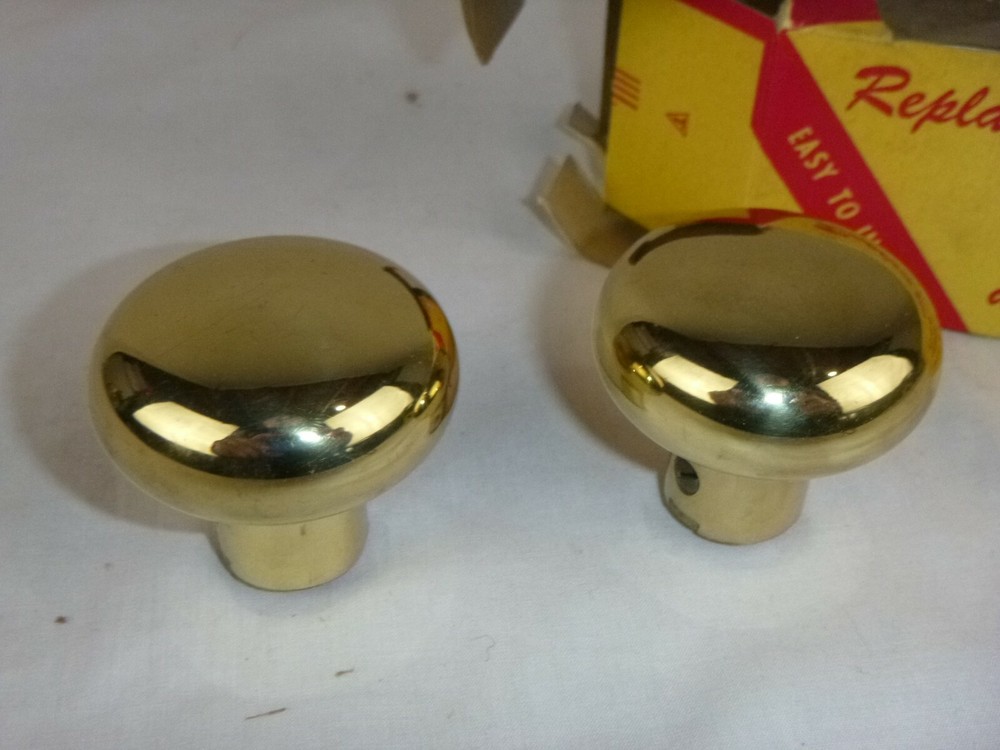 NOS Vtg Montgomery Wards Brass Replacement Door Knobs 2"