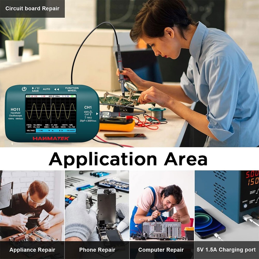 HO11 Handheld Digital Oscilloscope 10MHz Bandwidth 2.8 TFT Display for Fieldwork
