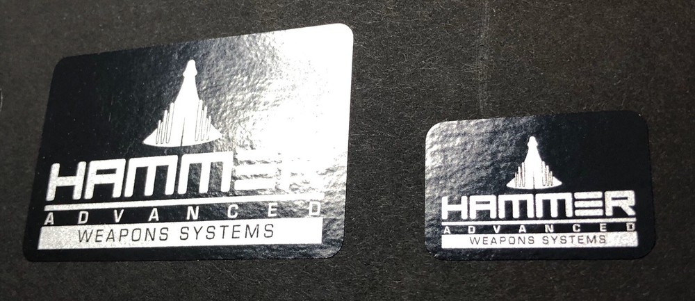 • HAMMER ADVANCED WEAPONS SYSTEMS • 3" METALLIC SILVER PROP DECALS • IRON MAN •