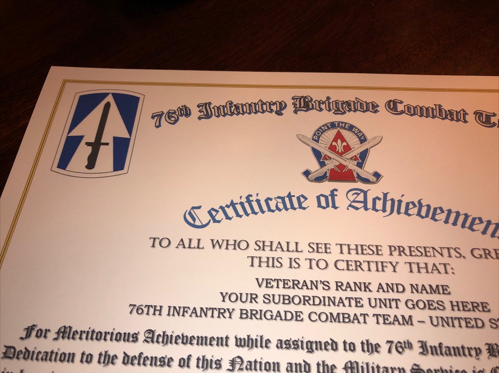 76TH INFANTRY BRIGADE COMBAT TEAM - COA / (COMMEMORATIVE CERTIFICATE)