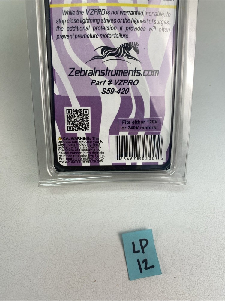 Zebra Instruments VZPRO ECM Motor Protector Surge Protection S59-420