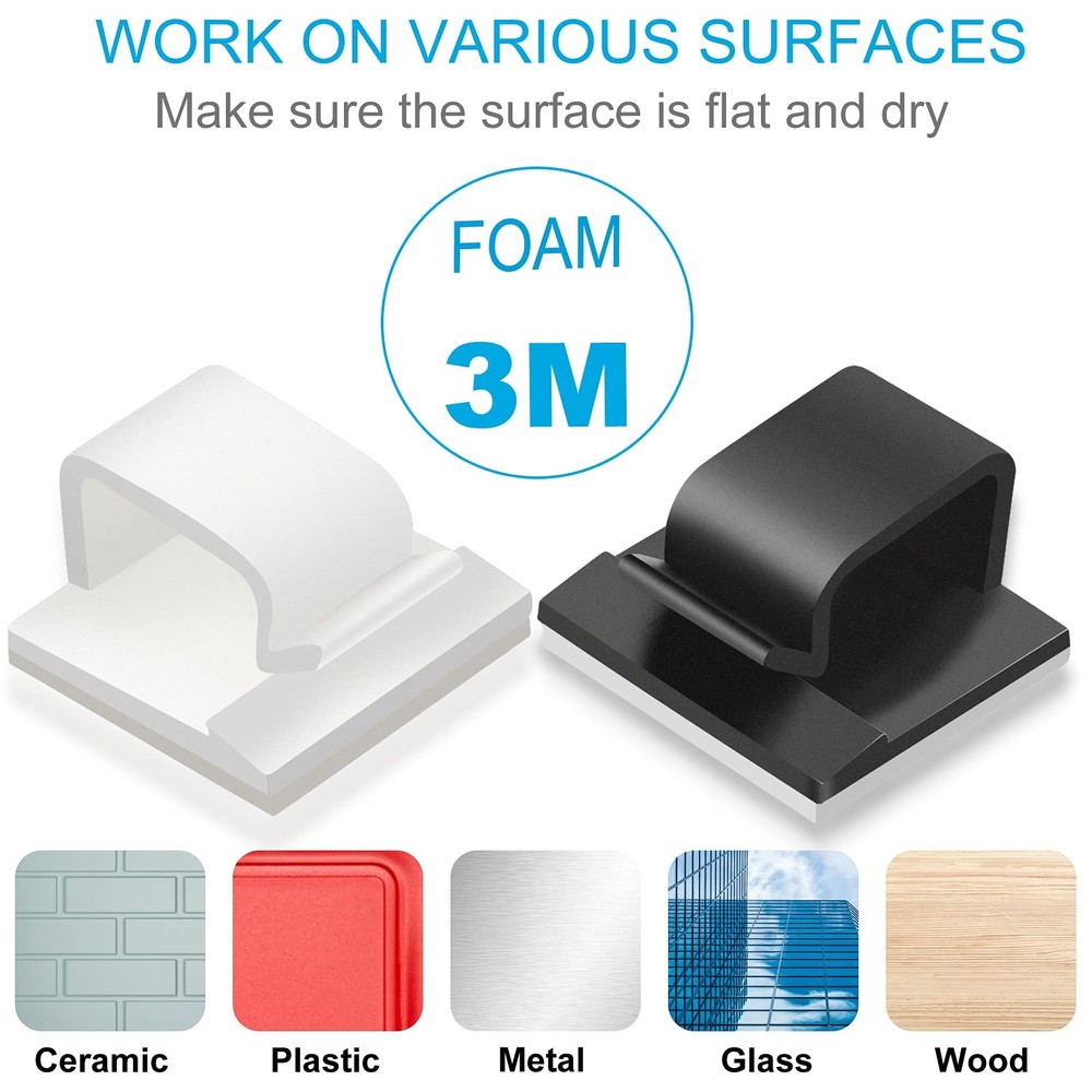 100 PCS Adhesive Cable Clips White (Small & Large), Small&Large,