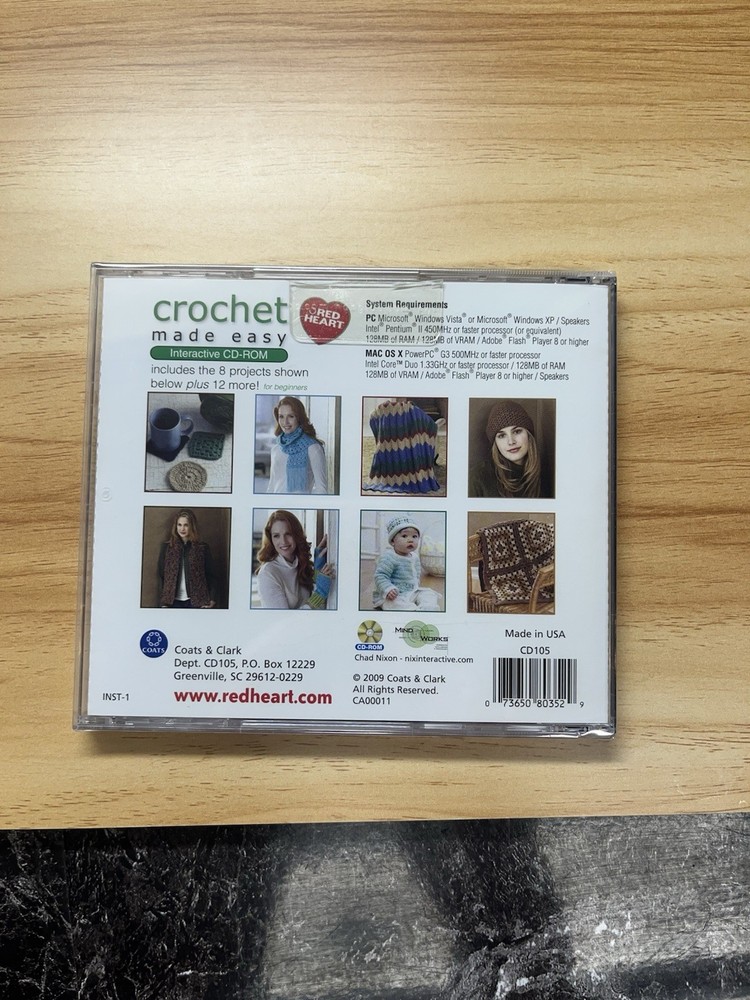Crochet Made Easy Interactive CD-ROM Red Heart Beginner Basics USED