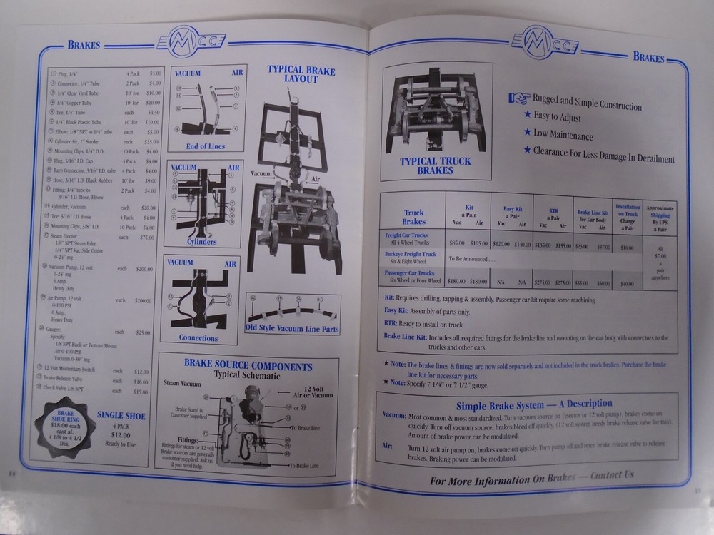 MCC 1999 & 2000 1/8 Scale Rolling Stock & Machining Manufacturing Catalog