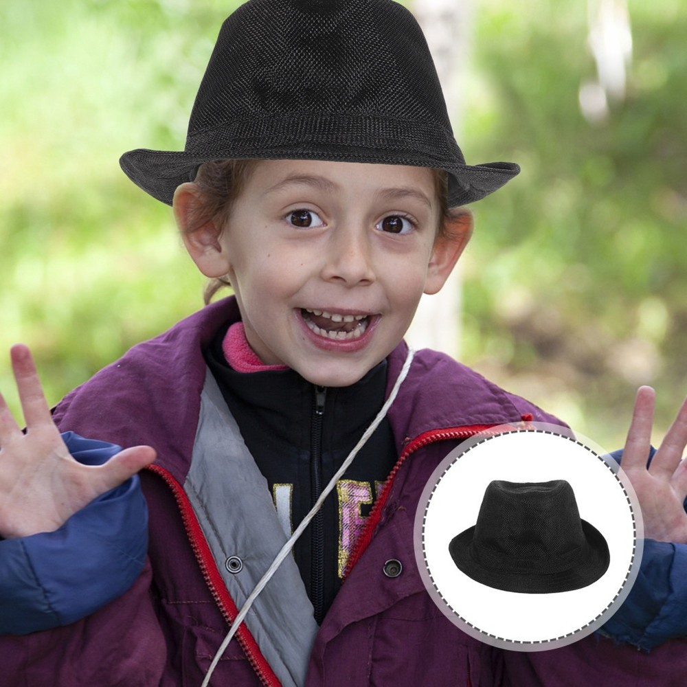 Cotton Fedora Hat for Kids Black Dance Performance Adjustable 58cm