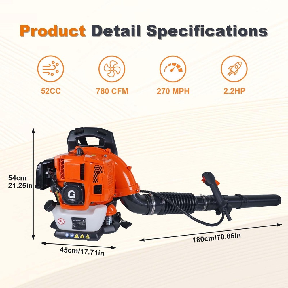 ⭐Backpack Gas Leaf Blower 52CC Backpack Gas Leaf Blower 2.2HP 780 CFM,270 MPH