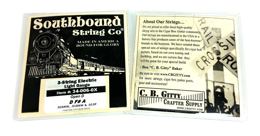 Cigar Box Guitar String Set: 3-string Electric Light Open D Tuning