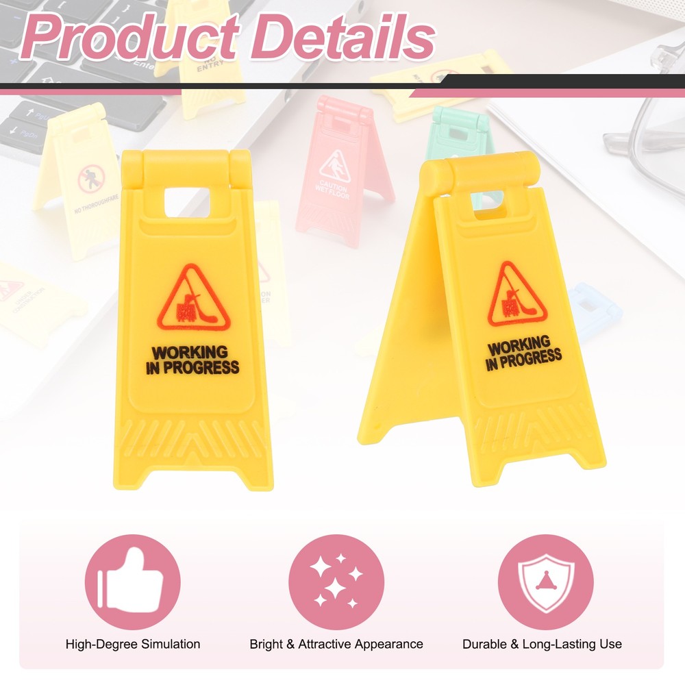 Miniature Warning Sign, Working in Progress Signs (Yellow, 2pcs)