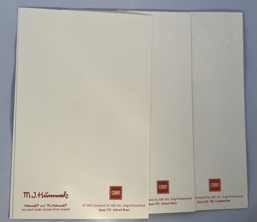 Three M.J. Hummel Goebel Folded Note Cards & Envelopes From 1993 ~ Blank Inside