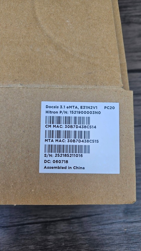 Hitron Technologies Spectrum E31N2V1 Cable Modem DOCSIS 3.1 R5