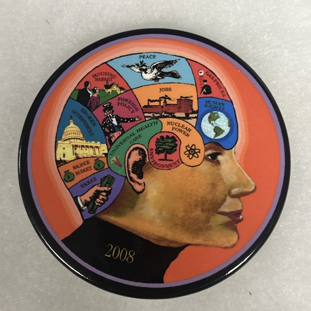 Hillary Clinton Brain 2008   3” pinback button pin