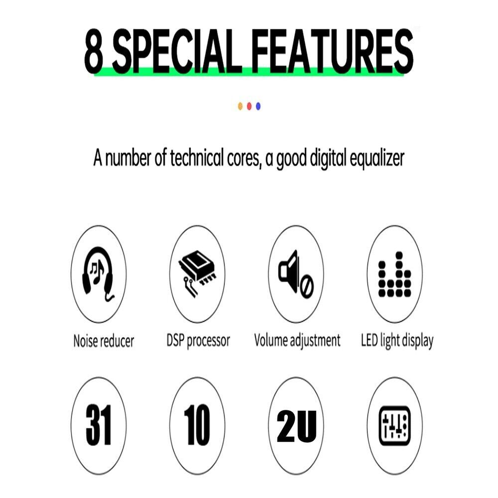 Digital Equalizer Graphic Equalizer Dual 31-Band Spectrum Display for Stage Home