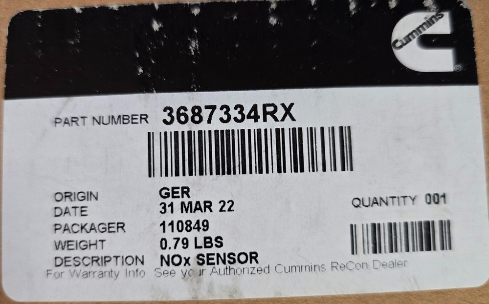 3687334RX Genuine OEM Cummins® Nitrogen Oxide Sensor