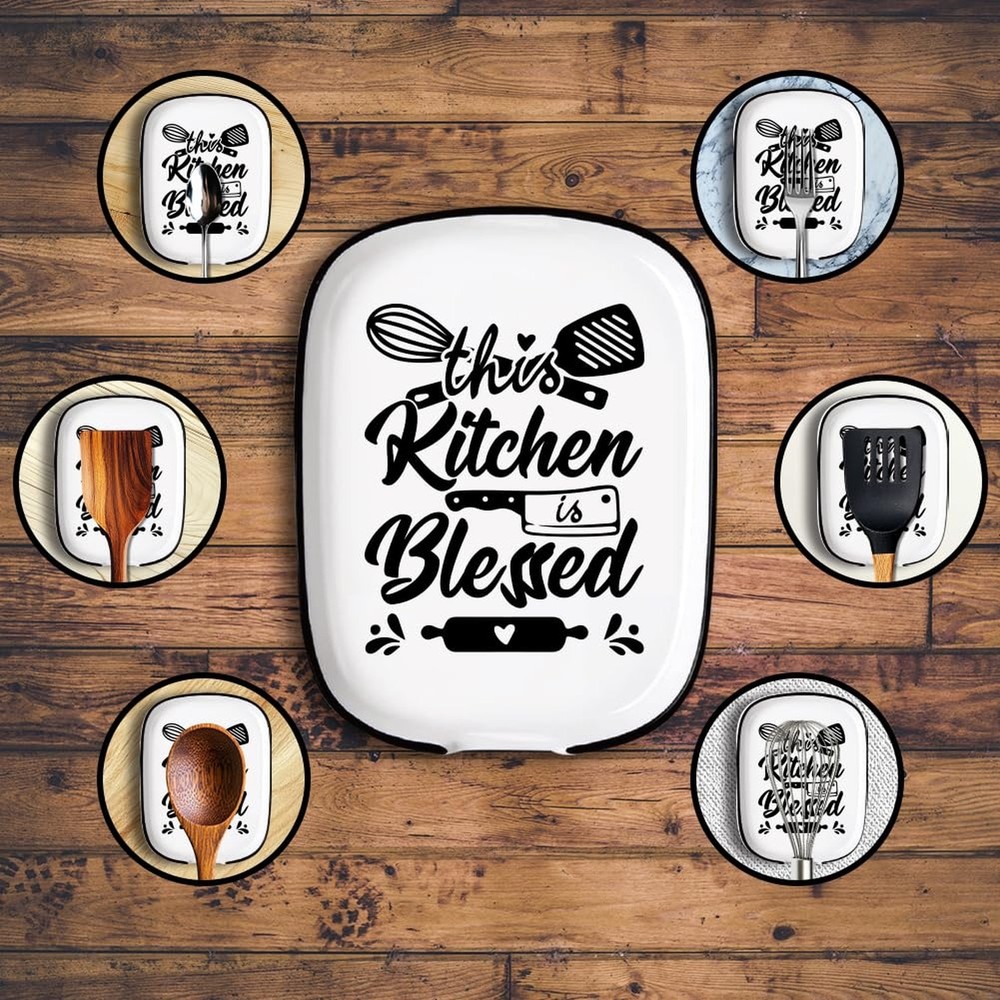 ANATTASOUL Ceramic Spoon Rest for Stove Top This Kitchen Is Blessed Pattern 4...