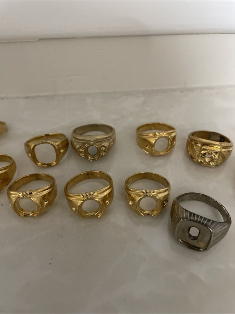 14 Assorted Plated Brass Ring Mounting Settings