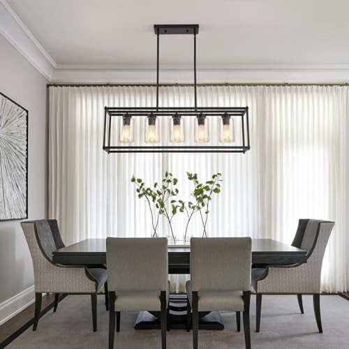 Black Dining Room Light Fixtures Modern Rectangular 5-Light MK404-5(35.4")