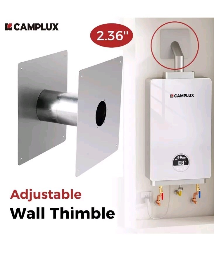 Camplux 2.36 in. Adjustable Wall Thimble Stainless Steel for Gas Water Heater
